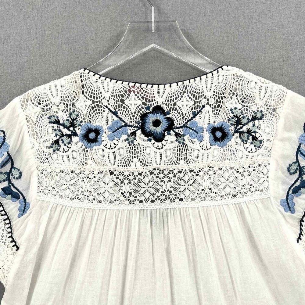 CALYPSO ST BARTH Crochet Embroider Top Women Small White Blue Boho Floral Retro - Picture 5 of 16